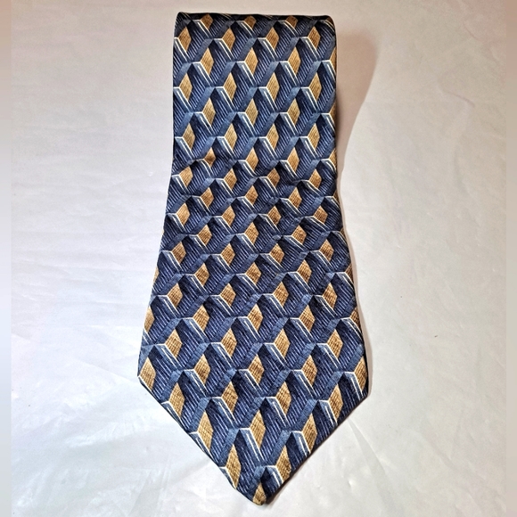 Croft & Barrow 💯 Silk Designer Necktie 58" x 4" Blue/Gold Herringbone Luxury - Picture 7 of 9